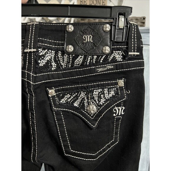 Miss me boot cut embellished pocket jeans black size 28 Y2K - Picture 1 of 9